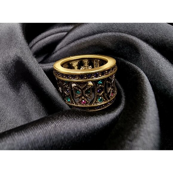 Vintage Heidi Daus Byzentine Bronze Tone Multicolored Crystals Ring